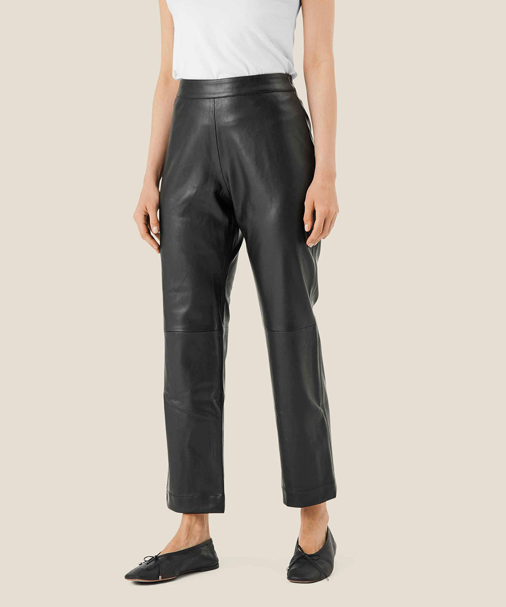 Women Solid High Waist Zipper Pants Trousers Slim Pocket Leather Pants Note  Please Buy One Or Two Sizes Larger 