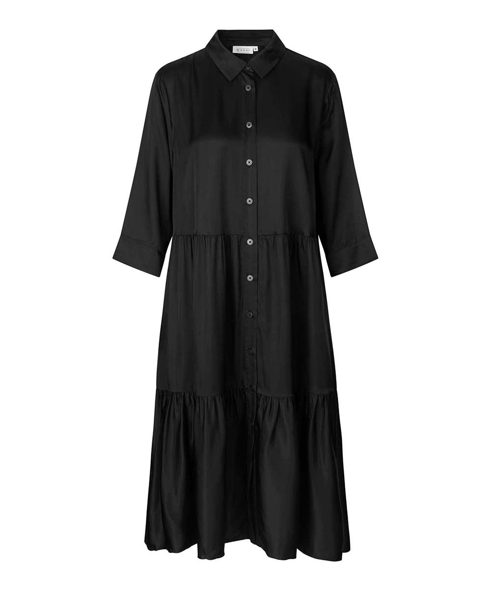Isma Tiered Dress - Black Button Up Shirt Dress